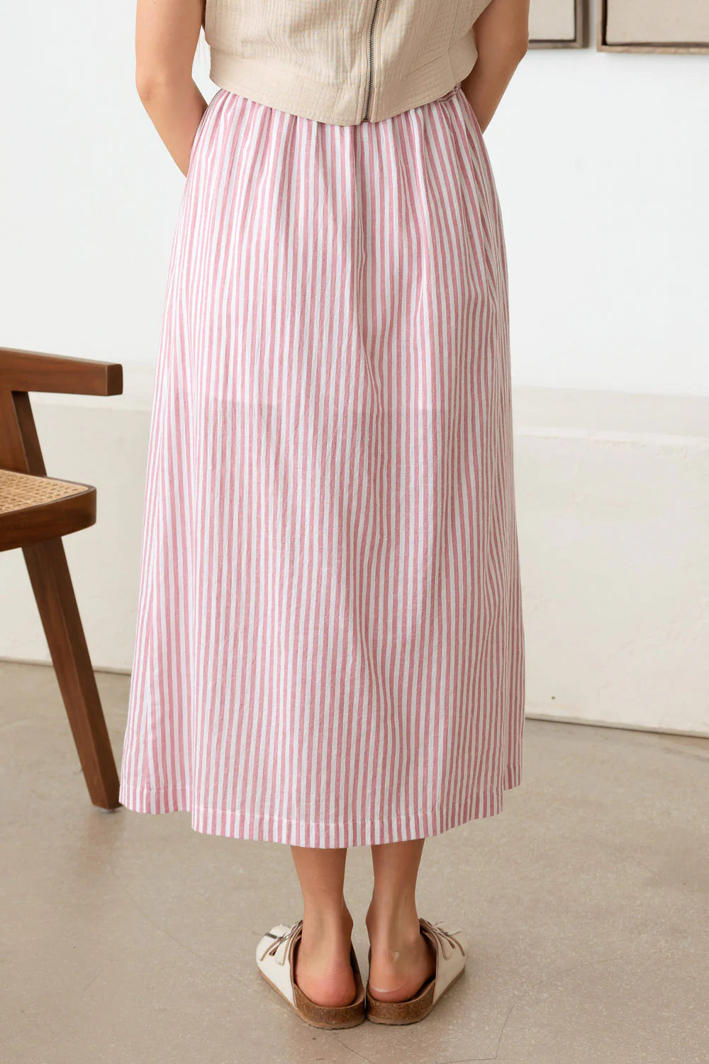 Patio Stripe Button down Maxi Skirt