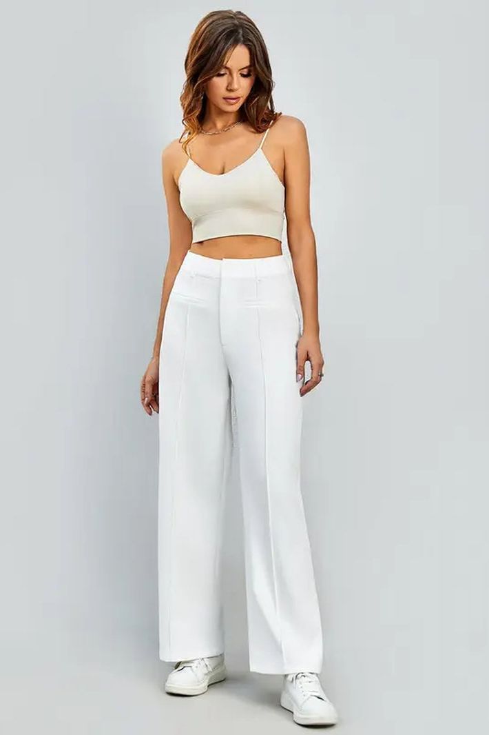 Plain High Waist Straight Leg Pant