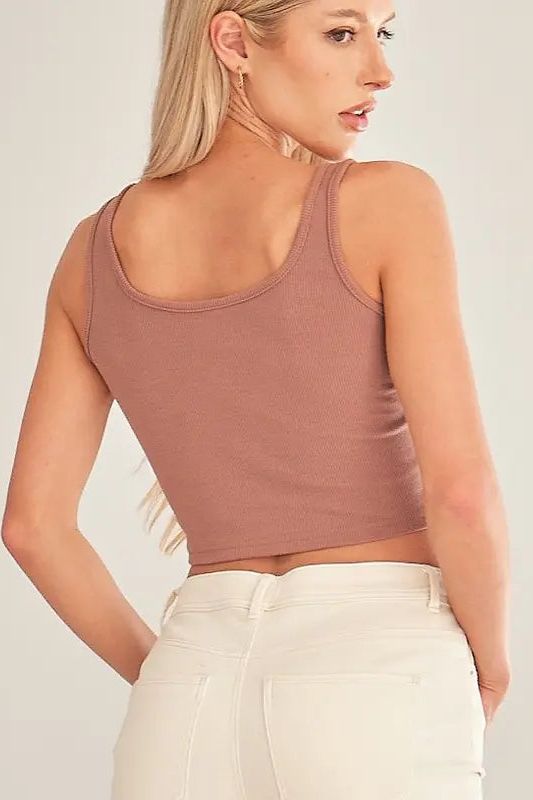 Cropped Split Neckline Knit Tank Top 