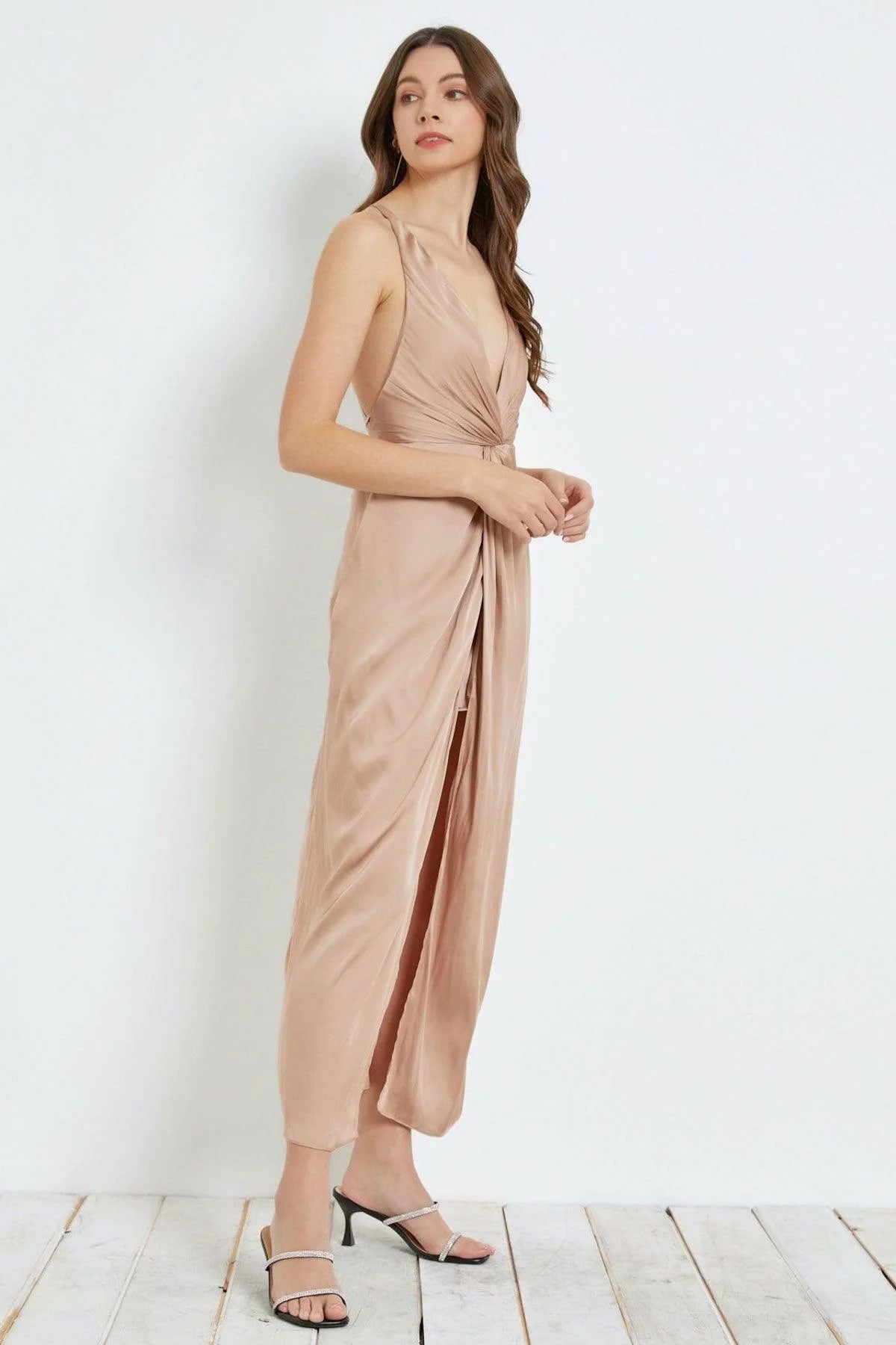 Elegant Front Twist Open Tie Back Front Slip Dress