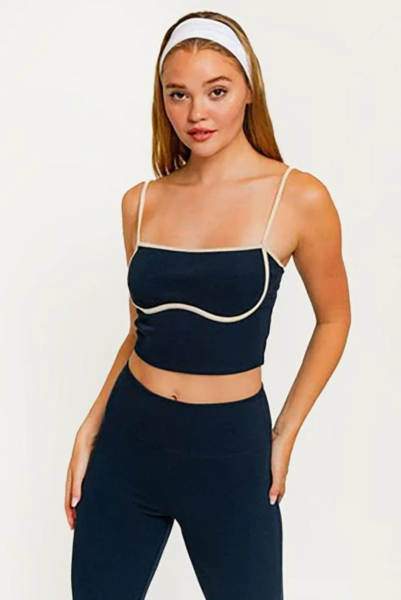 Contrast Binding Spaghetti Ribbed Crop Top