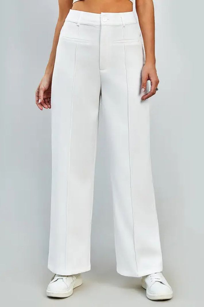 Plain High Waist Straight Leg Pant