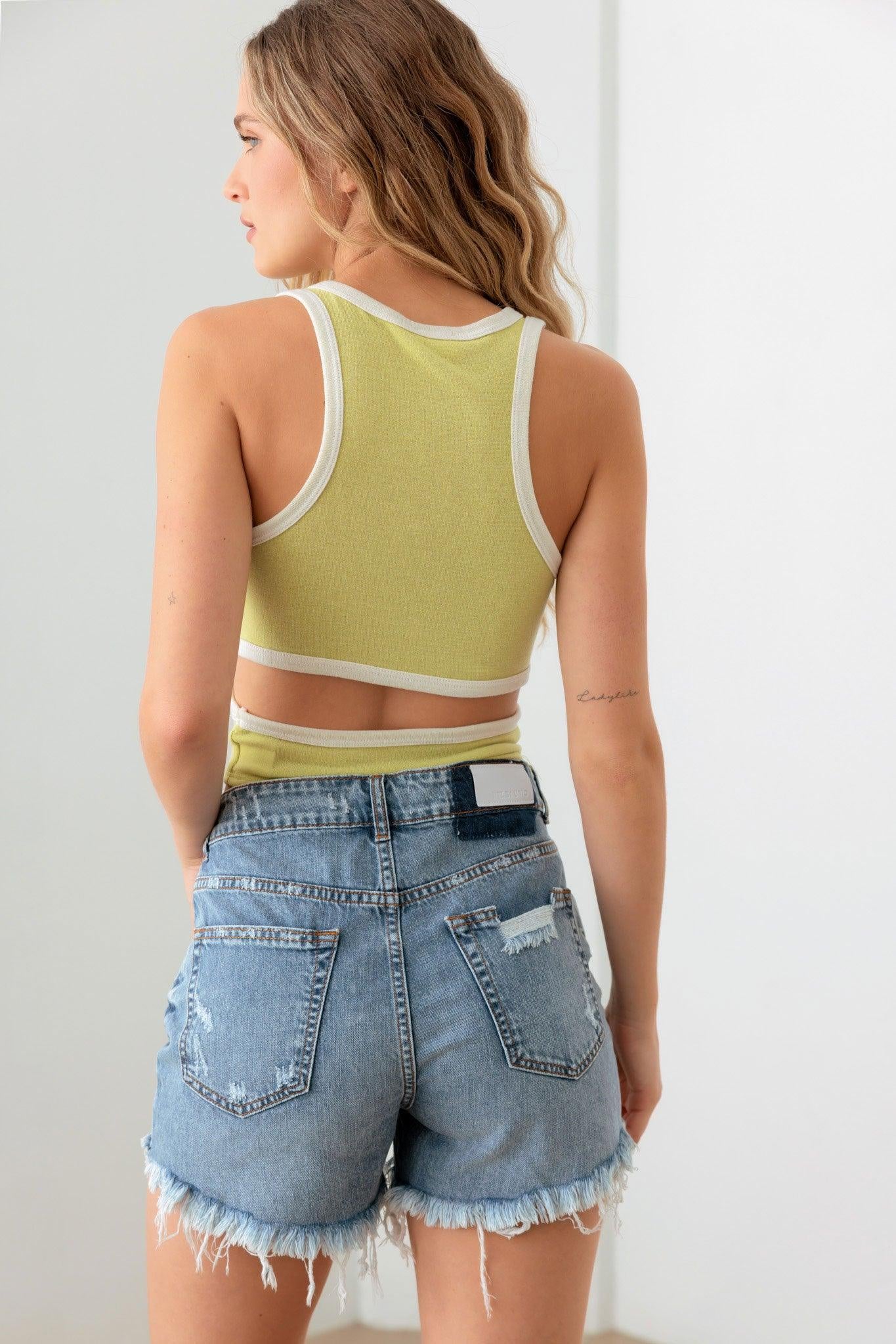 Lime Sleeveless Side Back Cut-Out Back Tank Top