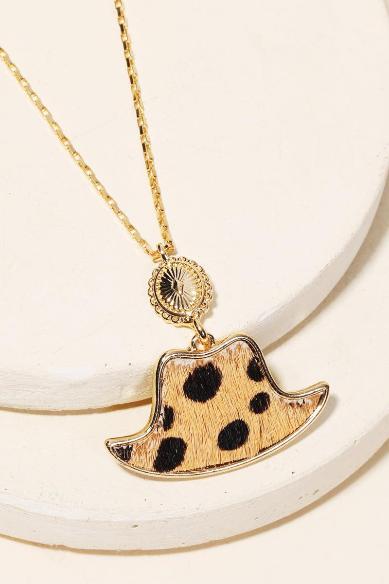 Animal Print Leather Cowboy Hat Pendant Necklace