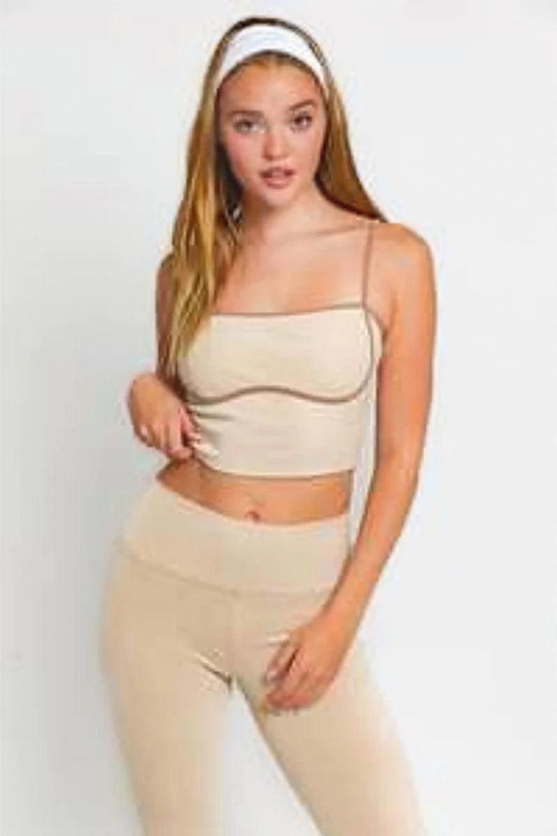 Contrast Binding Spaghetti Ribbed Crop Top