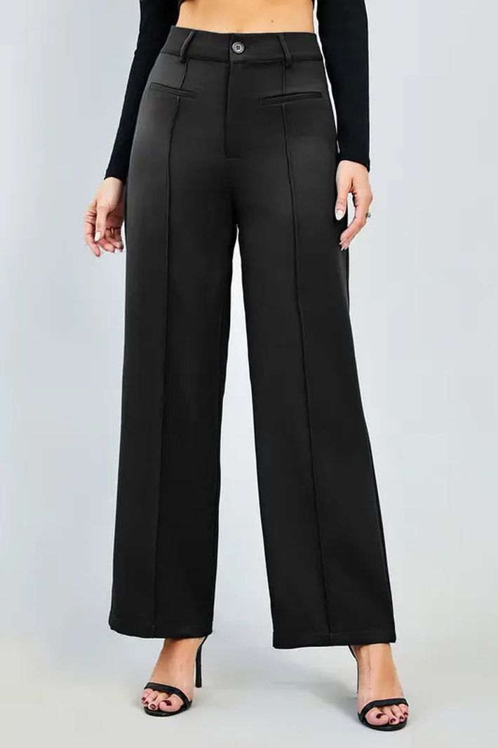 Plain High Waist Straight Leg Pant