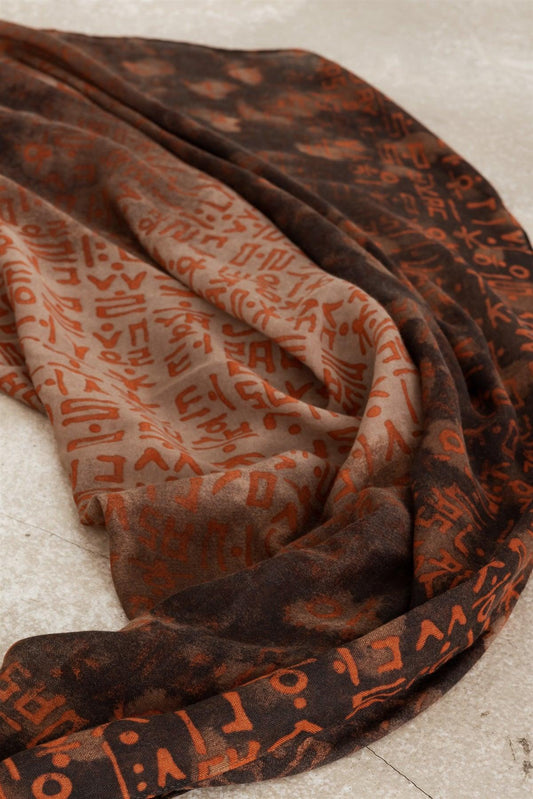 Brown Hangul Design Korean Languages Wrap Long Shawl Scarf