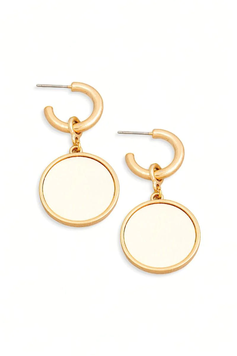 Solid Wooden Disc round Drop Plated Earrings