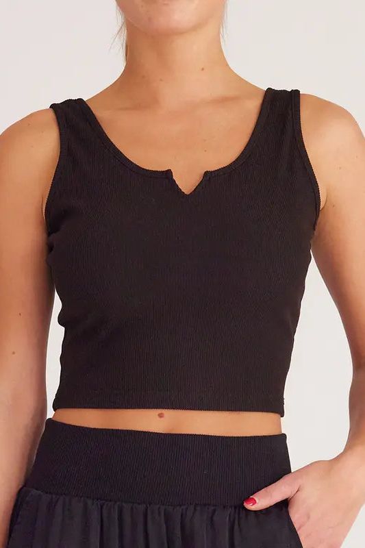 Cropped Split Neckline Knit Tank Top 