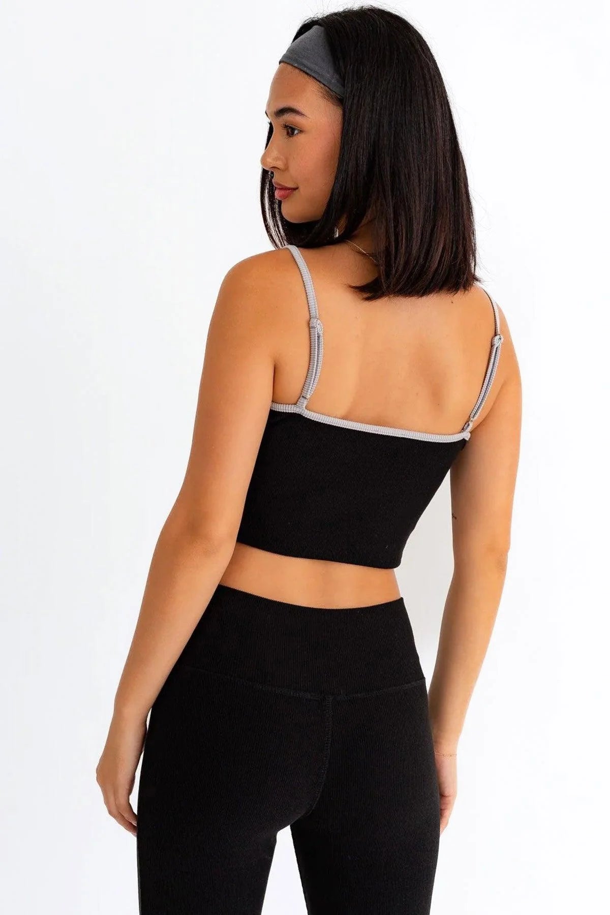 Contrast Binding Spaghetti Ribbed Crop Top