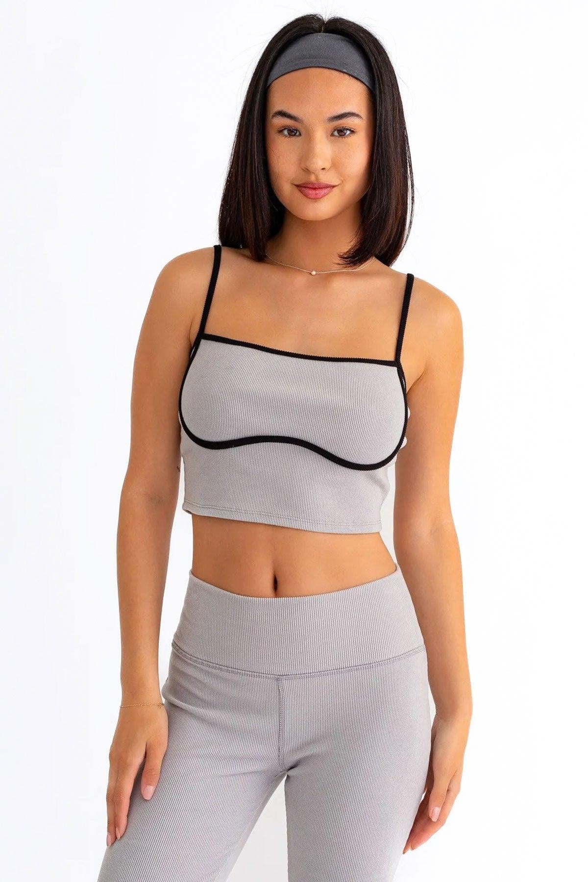 Contrast Binding Spaghetti Ribbed Crop Top