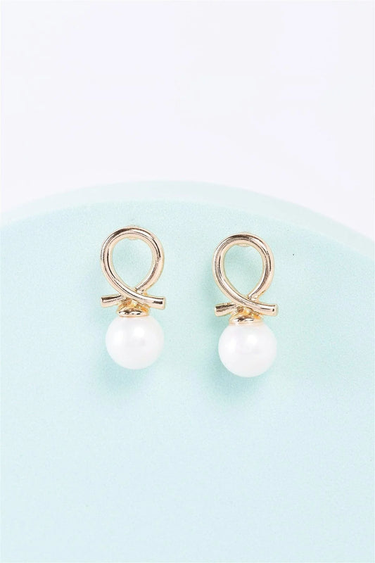 Gold Naughty Loop & Rainbow Pearl Dangle Earrings