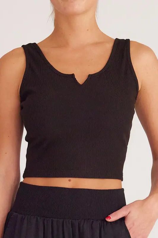 Cropped Split Neckline Knit Tank Top 