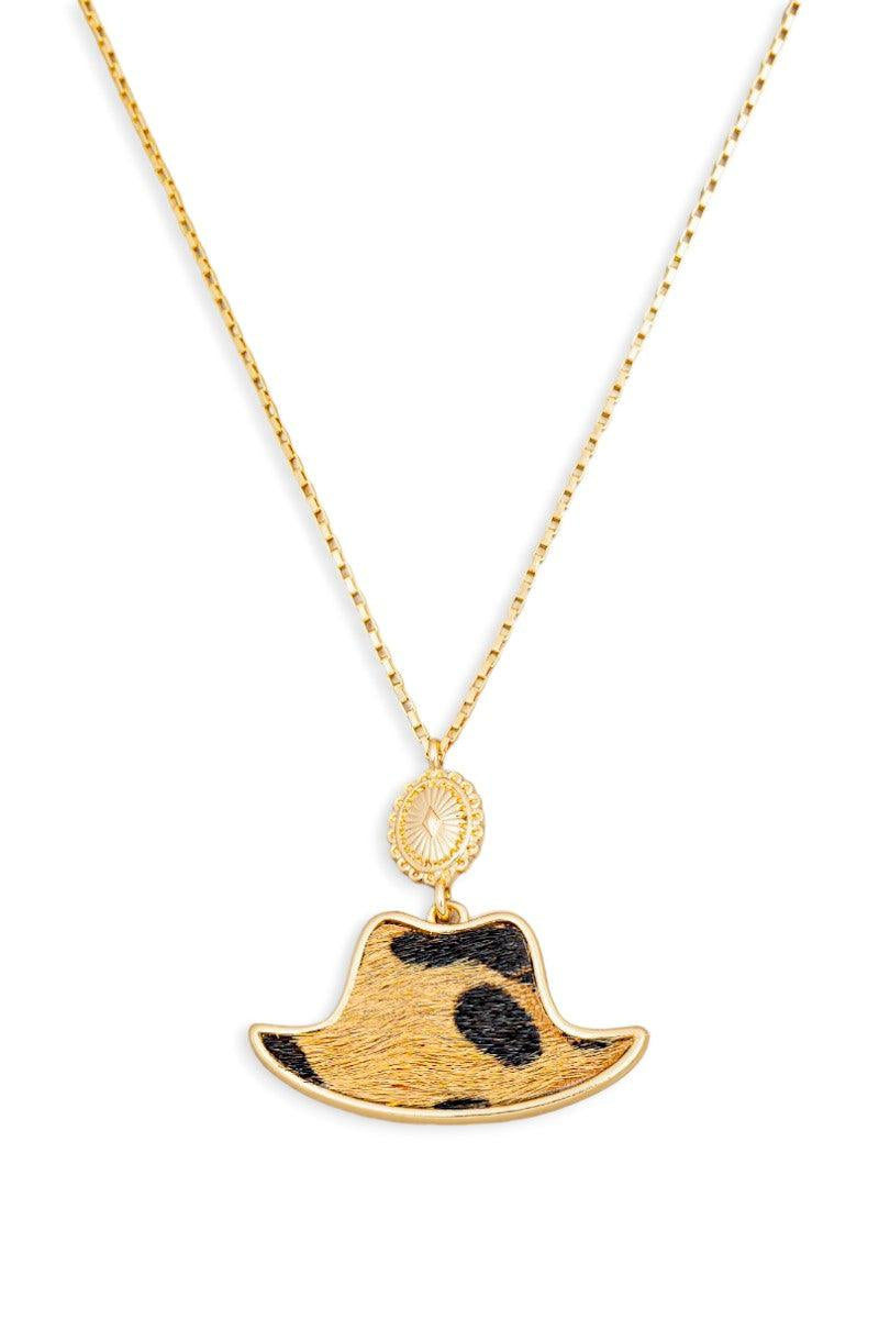 Animal Print Leather Cowboy Hat Pendant Necklace