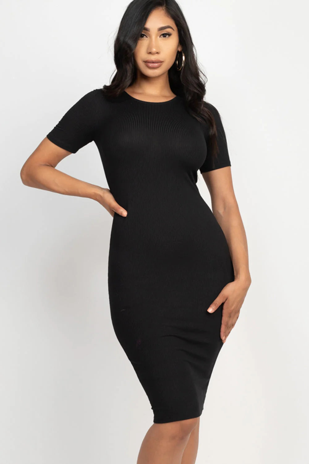 Ribbed Bodycon Midi Dress 