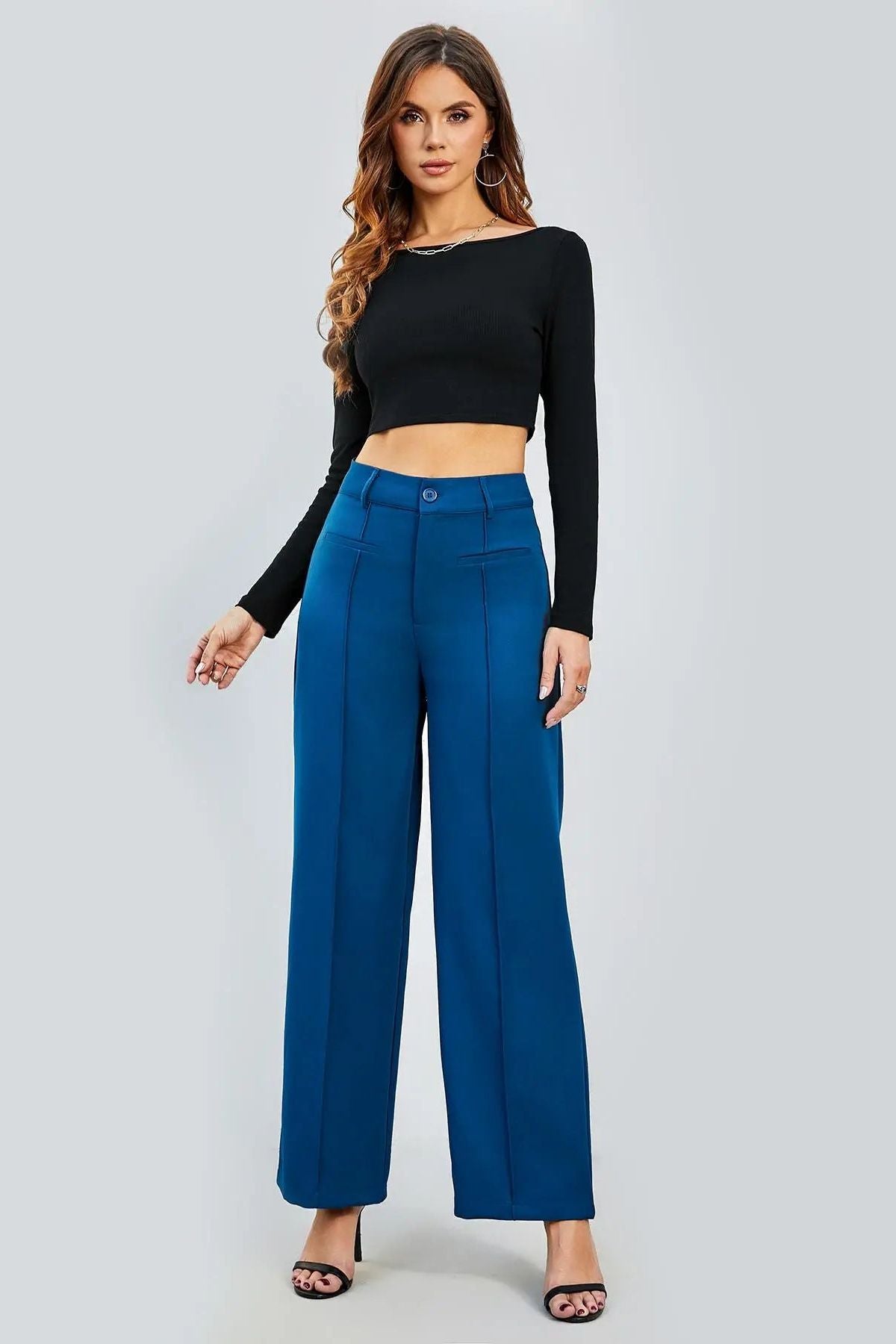 Plain High Waist Straight Leg Pant