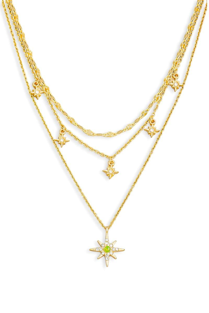 Layered Metal Chain Rhinestone Star Charm Necklace