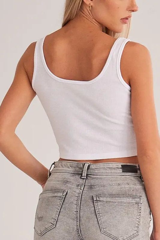 Cropped Split Neckline Knit Tank Top 