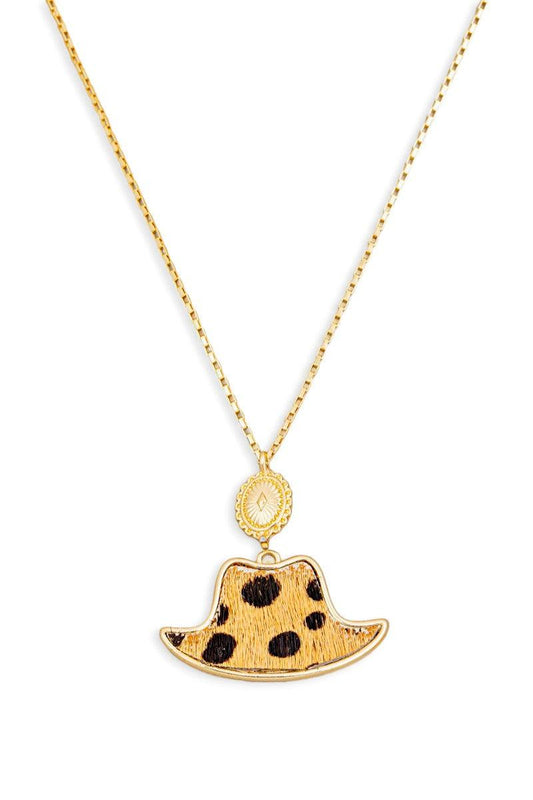 Animal Print Leather Cowboy Hat Pendant Necklace