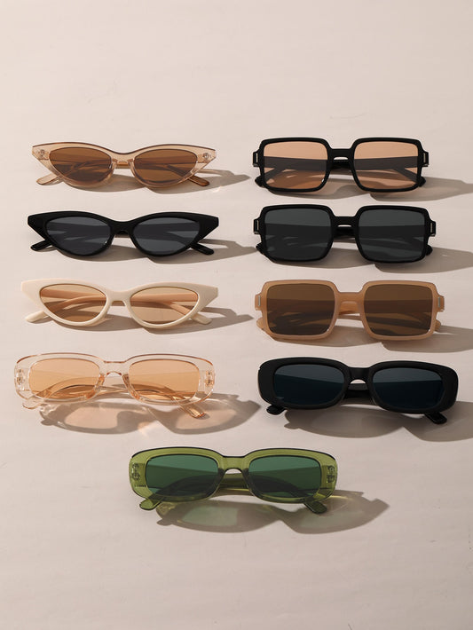 9Pcs Plastic Frame Geometric & Classic Sunglasses Combo, Summer Decoration Vintage