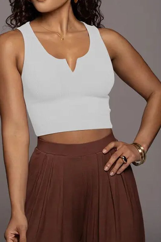 Cropped Split Neckline Knit Tank Top 