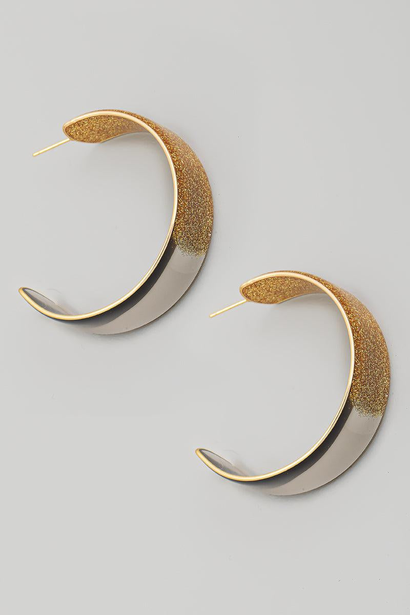 Glitter Gold Flat Acrylic Hoop Earrings