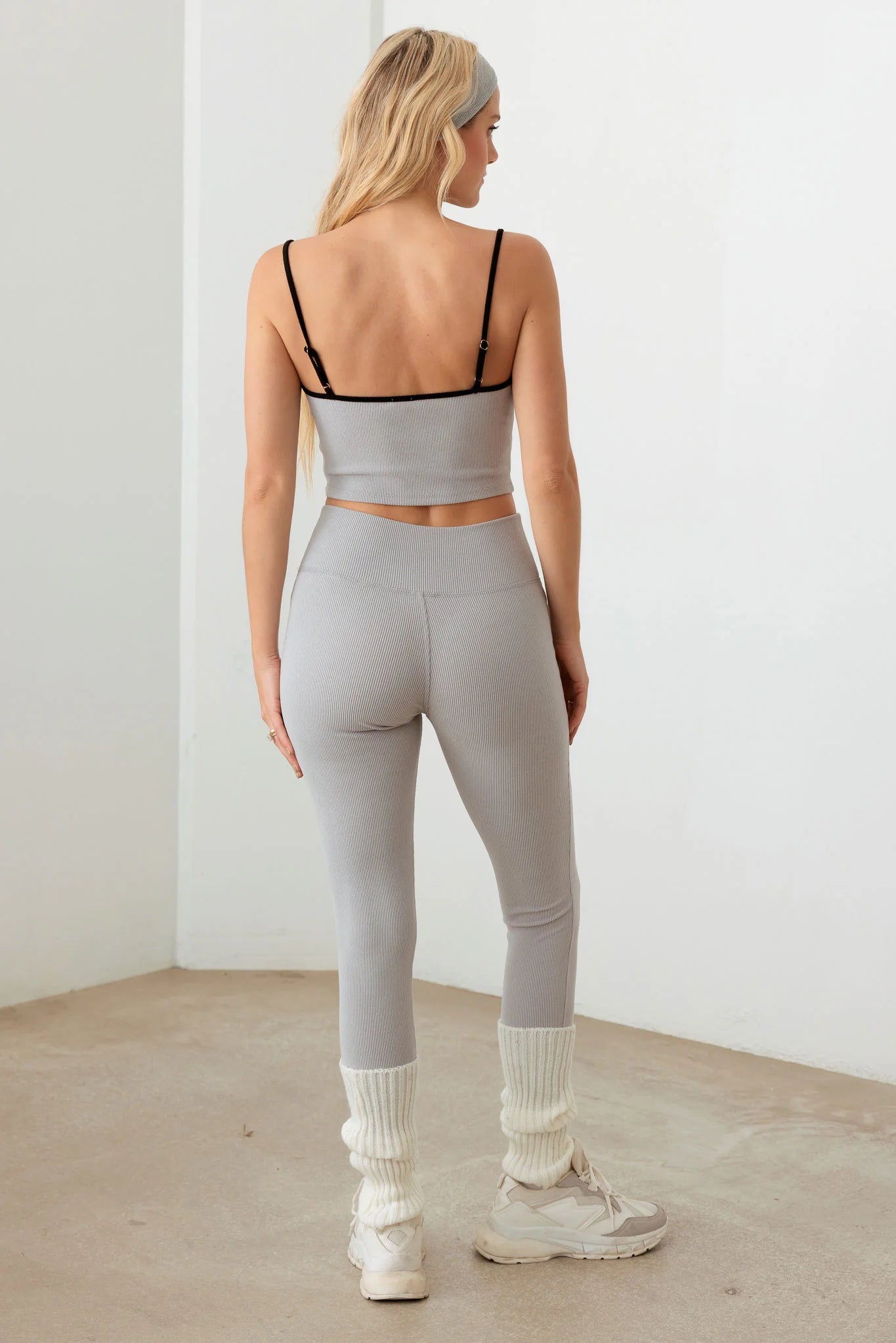 Spaghetti Ribbed Crop Top High Waist Brushed Leggings Set