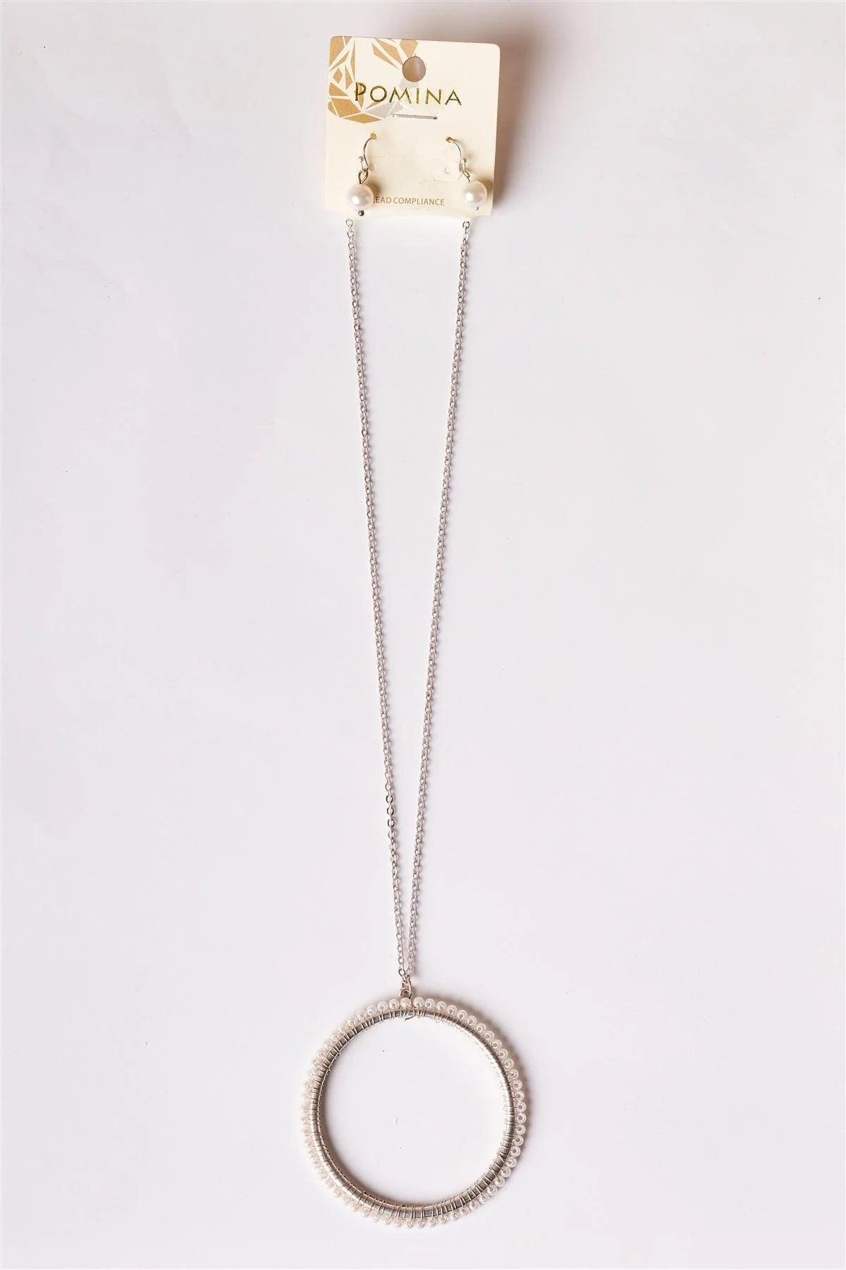 Silver Pearl Beaded Ring Pendant Jewelry Sets