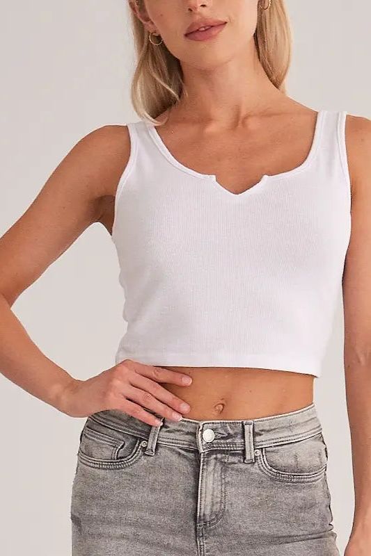 Cropped Split Neckline Knit Tank Top 